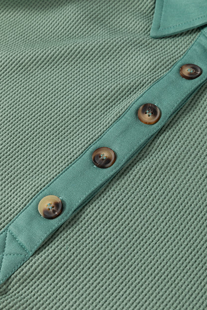 Ray Green Waffle Drop Sleeve Henley Top