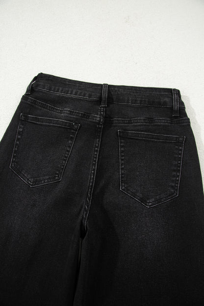 Rhonda Black Raw Hem Straight Leg Jeans