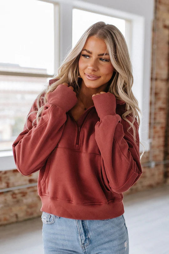 Carry Zip Up Collar Sweatshirt Brown Red