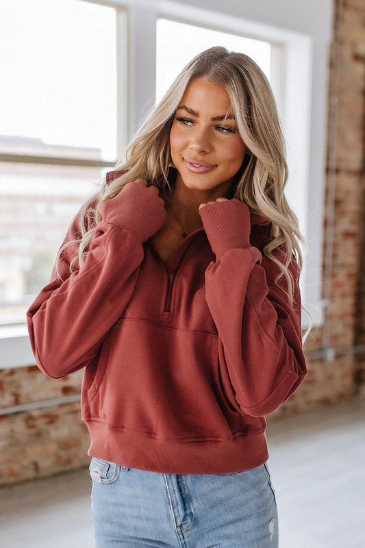 Carry Zip Up Collar Sweatshirt Brown Red