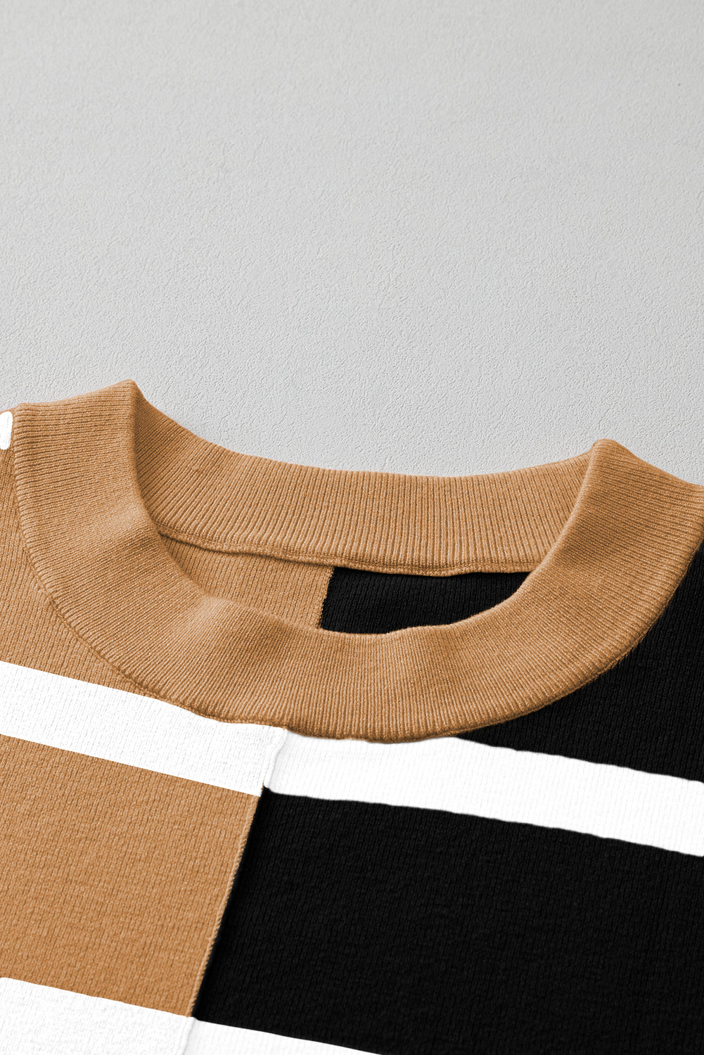 Kandy Light Beige Striped Colorblock Drop Shoulder Sweater